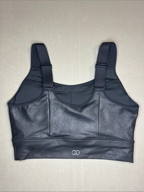Calia Black Faux Leather high Support Sports Bra - L